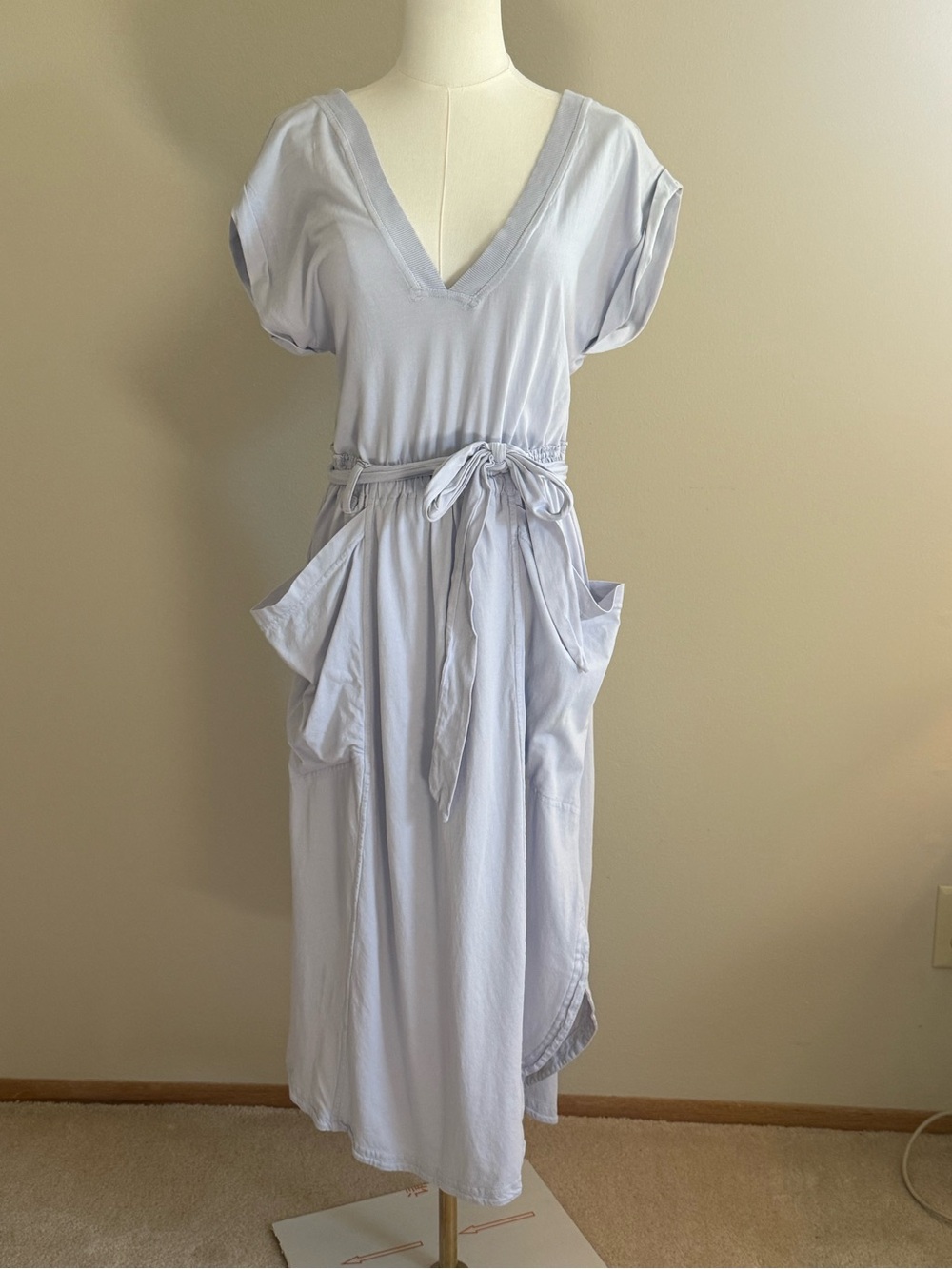 Daily Practice Anthropologie Light Blue V-Neck Tie-Waist Maxi Dress with Pockets